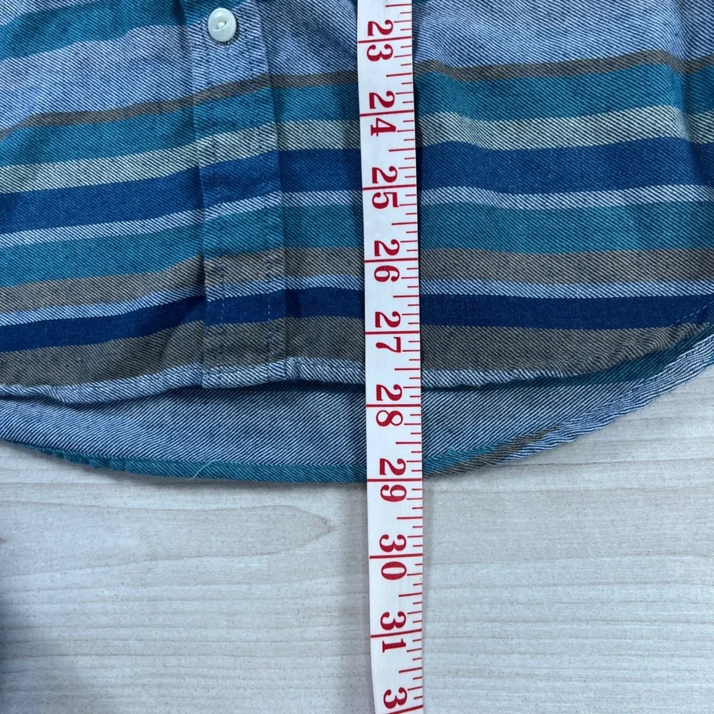 Ezekiel Y2K Mens Medium Blue Teal Striped Short Sleeve Button Down Shirt
